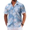 COOFANDY Mens Hawaiian Shirts Short Sleeve Tropical Button Down Shirts Floral Summer Beach Shirt(Light Blue – Plam Leaf)