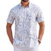 COOFANDY Mens Hawaiian Shirts Short Sleeve Tropical Button Down Shirts Floral Summer Beach Shirt(Light Blue – White Leaf)