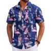 COOFANDY Mens Hawaiian Shirts Short Sleeve Tropical Button Down Shirts Floral Summer Beach Shirt(Navy Blue – Flamingo)