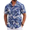 COOFANDY Mens Hawaiian Shirts Short Sleeve Tropical Button Down Shirts Floral Summer Beach Shirt(Navy Blue – White Leaf)