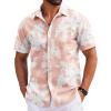 COOFANDY Mens Hawaiian Shirts Short Sleeve Tropical Button Down Shirts Floral Summer Beach Shirt(Pink – White Flower)