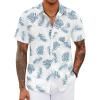 COOFANDY Mens Hawaiian Shirts Short Sleeve Tropical Button Down Shirts Floral Summer Beach Shirt(White – Blue Leaves)
