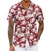COOFANDY Mens Hawaiian Shirts Short Sleeve Tropical Button Down Shirts Floral Summer Beach Shirt(Wine Red – White Floral)