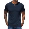 COOFANDY Men’s Henley Shirts Short Sleeve Casual Basic Henley Tee Summer Button Lightweight Stretch T Shirts(Dark Navy Blue)