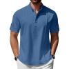 COOFANDY Men’s Henley T-Shirts Short Sleeve Casual Button Henley Shirts Band Collar Tee Summer Beach Hippie Shirts(Denim Blue)