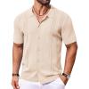 COOFANDY Men’s Knit Shirts Vintage Short Sleeve Button Down Shirt Casual Summer Beach Shirt(Apricot)