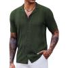 COOFANDY Men’s Knit Shirts Vintage Short Sleeve Button Down Shirt Casual Summer Beach Shirt(Army Green)