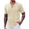 COOFANDY Men’s Knit Shirts Vintage Short Sleeve Button Down Shirt Casual Summer Beach Shirt(Beige)
