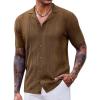 COOFANDY Men’s Knit Shirts Vintage Short Sleeve Button Down Shirt Casual Summer Beach Shirt(Brown)