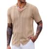 COOFANDY Men’s Knit Shirts Vintage Short Sleeve Button Down Shirt Casual Summer Beach Shirt(Khaki)