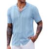 COOFANDY Men’s Knit Shirts Vintage Short Sleeve Button Down Shirt Casual Summer Beach Shirt(Light Blue)
