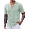 COOFANDY Men’s Knit Shirts Vintage Short Sleeve Button Down Shirt Casual Summer Beach Shirt(Light Green)