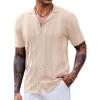 COOFANDY Men’s Knit Shirts Vintage Short Sleeve Button Down Shirt Casual Summer Beach Shirt(Light Khaki)