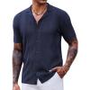 COOFANDY Men’s Knit Shirts Vintage Short Sleeve Button Down Shirt Casual Summer Beach Shirt(Navy Blue)