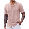 COOFANDY Men’s Knit Shirts Vintage Short Sleeve Button Down Shirt Casual Summer Beach Shirt(Pink)