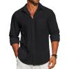 COOFANDY Men’s Linen Long Sleeve Shirts Casual Button Down Untucked Shirt Vacation Wedding Shirts with Pocket(A-black)