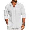 COOFANDY Men’s Linen Long Sleeve Shirts Casual Button Down Untucked Shirt Vacation Wedding Shirts with Pocket(A-white)