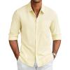 COOFANDY Men’s Linen Long Sleeve Shirts Casual Button Down Untucked Shirt Vacation Wedding Shirts with Pocket(Beige)