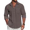 COOFANDY Men’s Linen Long Sleeve Shirts Casual Button Down Untucked Shirt Vacation Wedding Shirts with Pocket(Brown)