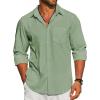 COOFANDY Men’s Linen Long Sleeve Shirts Casual Button Down Untucked Shirt Vacation Wedding Shirts with Pocket(Dark Green)
