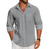 COOFANDY Men’s Linen Long Sleeve Shirts Casual Button Down Untucked Shirt Vacation Wedding Shirts with Pocket(Dark Grey)