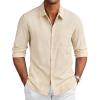 COOFANDY Men’s Linen Long Sleeve Shirts Casual Button Down Untucked Shirt Vacation Wedding Shirts with Pocket(Khaki)