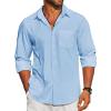COOFANDY Men’s Linen Long Sleeve Shirts Casual Button Down Untucked Shirt Vacation Wedding Shirts with Pocket(Light Blue)
