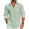 COOFANDY Men’s Linen Long Sleeve Shirts Casual Button Down Untucked Shirt Vacation Wedding Shirts with Pocket(Light Green)