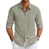 COOFANDY Men’s Linen Long Sleeve Shirts Casual Button Down Untucked Shirt Vacation Wedding Shirts with Pocket(Light Grey)