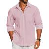 COOFANDY Men’s Linen Long Sleeve Shirts Casual Button Down Untucked Shirt Vacation Wedding Shirts with Pocket(Pink)