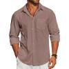 COOFANDY Men’s Linen Long Sleeve Shirts Casual Button Down Untucked Shirt Vacation Wedding Shirts with Pocket(Red)