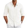 COOFANDY Men’s Linen Long Sleeve Shirts Casual Button Down Untucked Shirt Vacation Wedding Shirts with Pocket(White)
