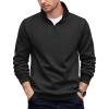 COOFANDY Mens Quarter Zip Pullover Casual Long Sleeve Quilted Sweatshirt Mock Neck Polo Sweater with Pocket(All Black)
