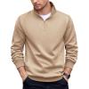 COOFANDY Mens Quarter Zip Pullover Casual Long Sleeve Quilted Sweatshirt Mock Neck Polo Sweater with Pocket(Khaki)