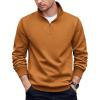 COOFANDY Mens Quarter Zip Pullover Casual Long Sleeve Quilted Sweatshirt Mock Neck Polo Sweater with Pocket(Light Brown)