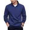 COOFANDY Mens Quarter Zip Pullover Casual Long Sleeve Quilted Sweatshirt Mock Neck Polo Sweater with Pocket(Navy Blue)