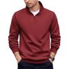 COOFANDY Mens Quarter Zip Pullover Casual Long Sleeve Quilted Sweatshirt Mock Neck Polo Sweater with Pocket(Wine Red)