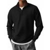 COOFANDY Mens Quarter Zip Pullover Long Sleeve Casual 1/4 Zip Sweatshirt Lightweight Solid Mock Neck Sweater Polo(All Black)
