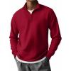 COOFANDY Mens Quarter Zip Pullover Long Sleeve Casual 1/4 Zip Sweatshirt Lightweight Solid Mock Neck Sweater Polo(Red)