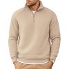 COOFANDY Mens Quarter Zip Pullover Quilted Sweatshirt Knit Long Sleeve Sweater Half Zip Polo Sweatshirts with Pocket(All Khaki)