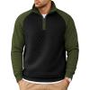 COOFANDY Mens Quarter Zip Pullover Quilted Sweatshirt Knit Long Sleeve Sweater Half Zip Polo Sweatshirts with Pocket(Army Green/Black)