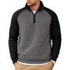 COOFANDY Mens Quarter Zip Pullover Quilted Sweatshirt Knit Long Sleeve Sweater Half Zip Polo Sweatshirts with Pocket(Black/Dark Gray)