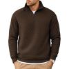 COOFANDY Mens Quarter Zip Pullover Quilted Sweatshirt Knit Long Sleeve Sweater Half Zip Polo Sweatshirts with Pocket(Brown)