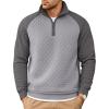 COOFANDY Mens Quarter Zip Pullover Quilted Sweatshirt Knit Long Sleeve Sweater Half Zip Polo Sweatshirts with Pocket(Dark Gray/Light Grey)