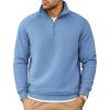 COOFANDY Mens Quarter Zip Pullover Quilted Sweatshirt Knit Long Sleeve Sweater Half Zip Polo Sweatshirts with Pocket(Light Blue)