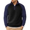 COOFANDY Mens Quarter Zip Pullover Quilted Sweatshirt Knit Long Sleeve Sweater Half Zip Polo Sweatshirts with Pocket(Navy Blue/Black)