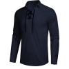 COOFANDY Mens Scottish Jacobite Ghillie Kilt Shirts Medieval Renaissance Pirate Costume Long Sleeve Lace Up Henley Shirt(Navy Blue)