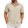COOFANDY Men’s Short Sleeve Button Down Shirt Casual Untucked Dress Shirt Stretch Denim Shirt(Beige)