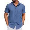 COOFANDY Men’s Short Sleeve Button Down Shirt Casual Untucked Dress Shirt Stretch Denim Shirt(Blue)