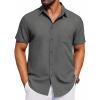 COOFANDY Men’s Short Sleeve Button Down Shirt Casual Untucked Dress Shirt Stretch Denim Shirt(Dark Grey)